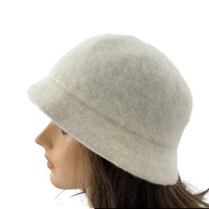 Vintage 90s David & Young Angora Fuzzy White Bucket Hat